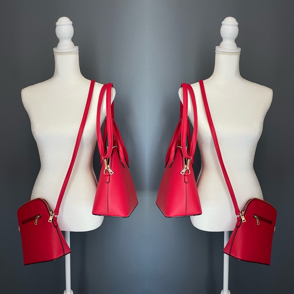 Set of 2 red faux leather bags